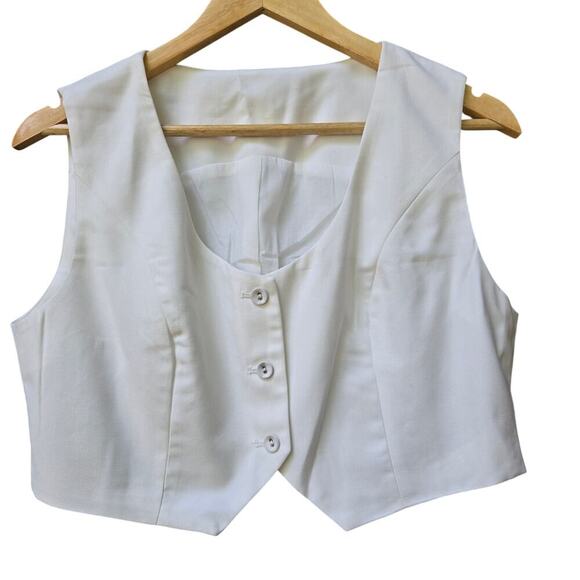 NWT Commense Womens 2-Piece Set L White Vest & Wide-Leg Pants Asymmetrical Front - Picture 3 of 12